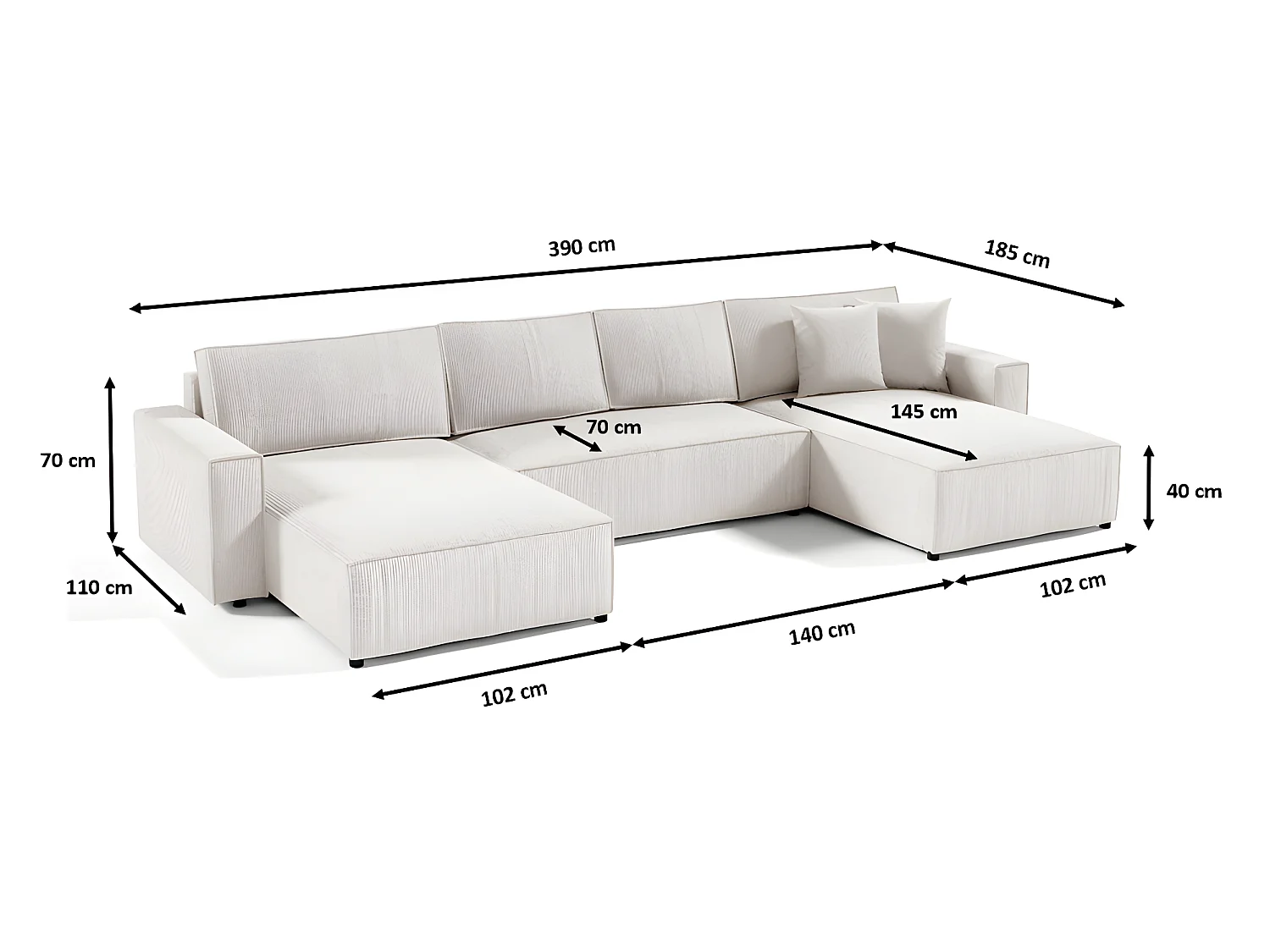 Canapé Panoramique Convertible Vella En Velours Côtelé (beige)