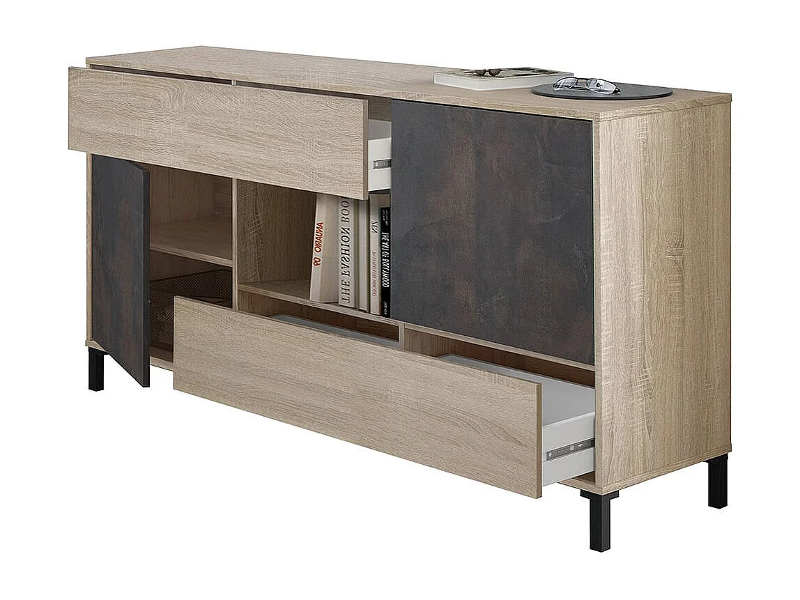 Buffet 2 portes,  2 tiroirs et 1 niche de rangement L151 cm - Oxys