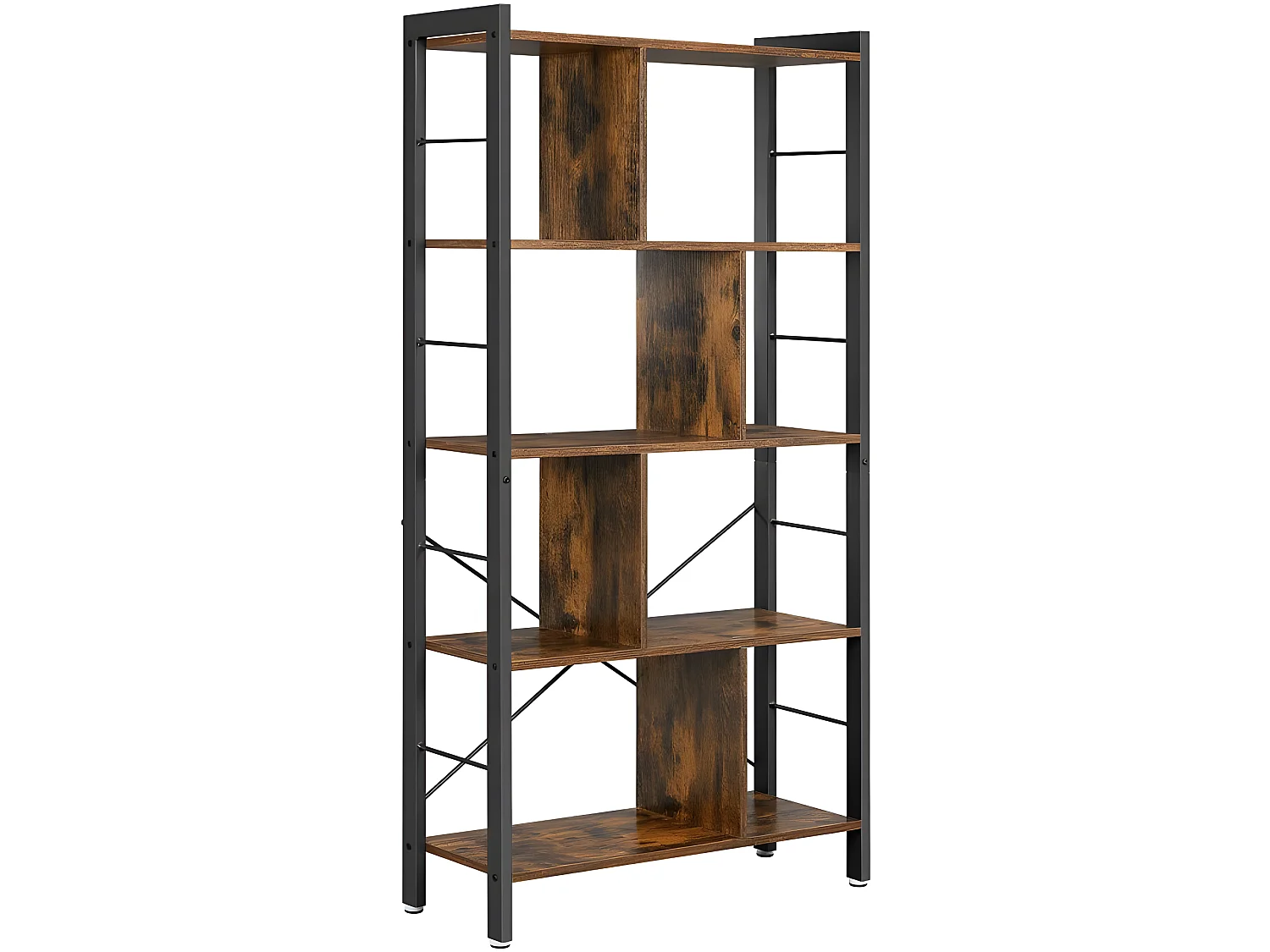 Bibliothèque, Étagère à 4 Niveaux. Style Industriel, Cadre en Acier, Marron vintage et Noir - INDUSA