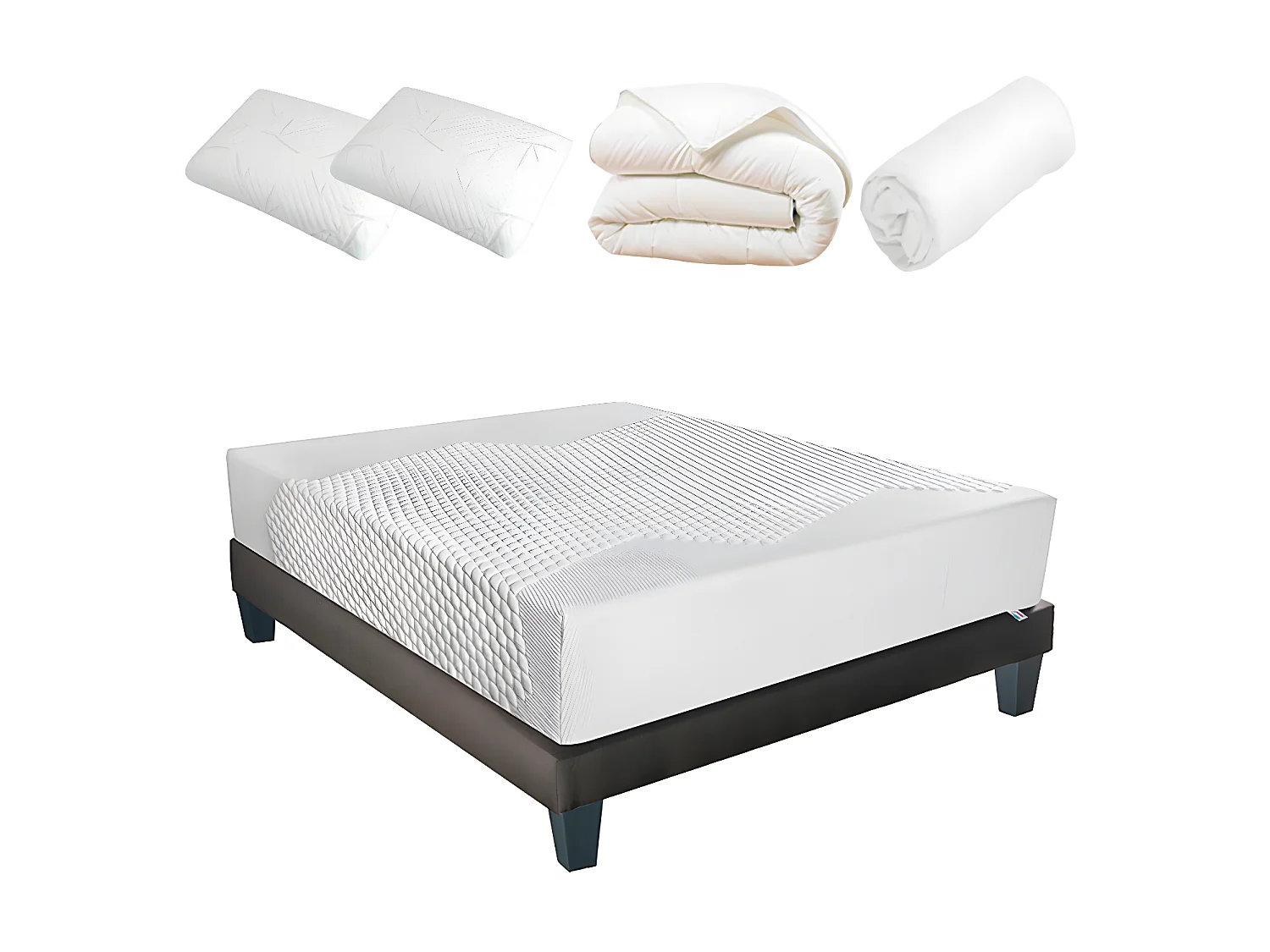 BELLECOUR LITERIE | Pack Prêt à dormir AINAY 180x200 cm | Matelas Mémoire de forme + Sommier + Accessoires