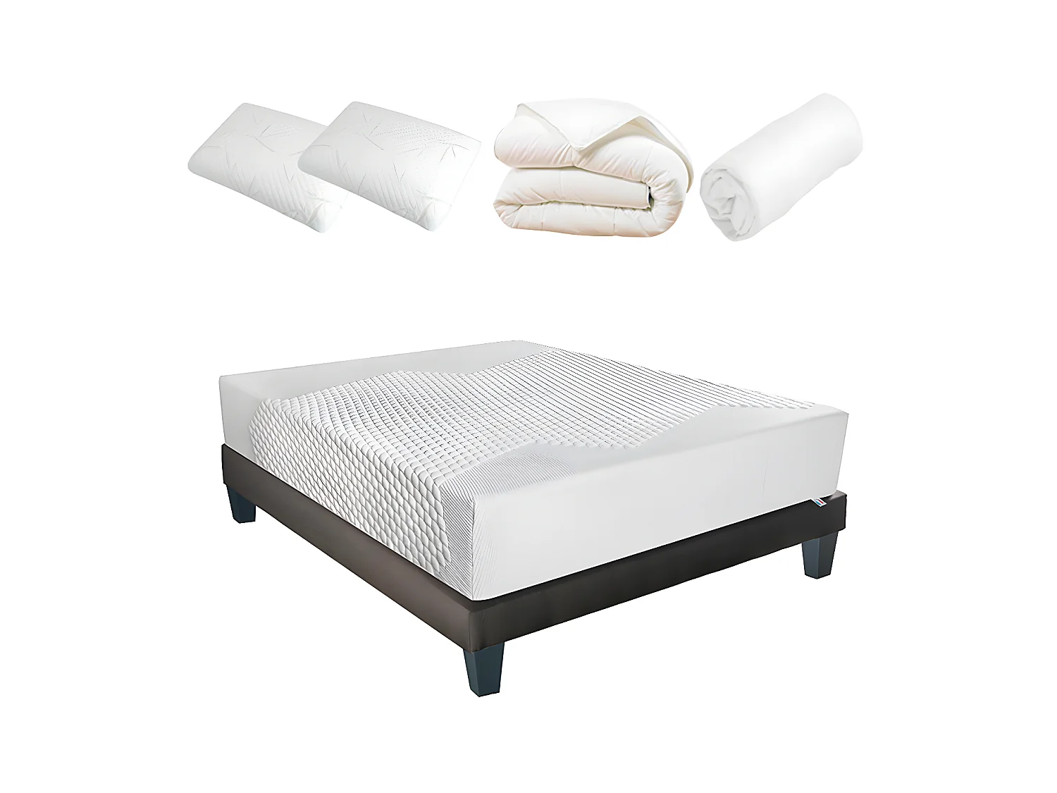 BELLECOUR LITERIE | Pack Prêt à dormir AINAY 180x200 cm | Matelas Mémoire de forme + Sommier + Accessoires