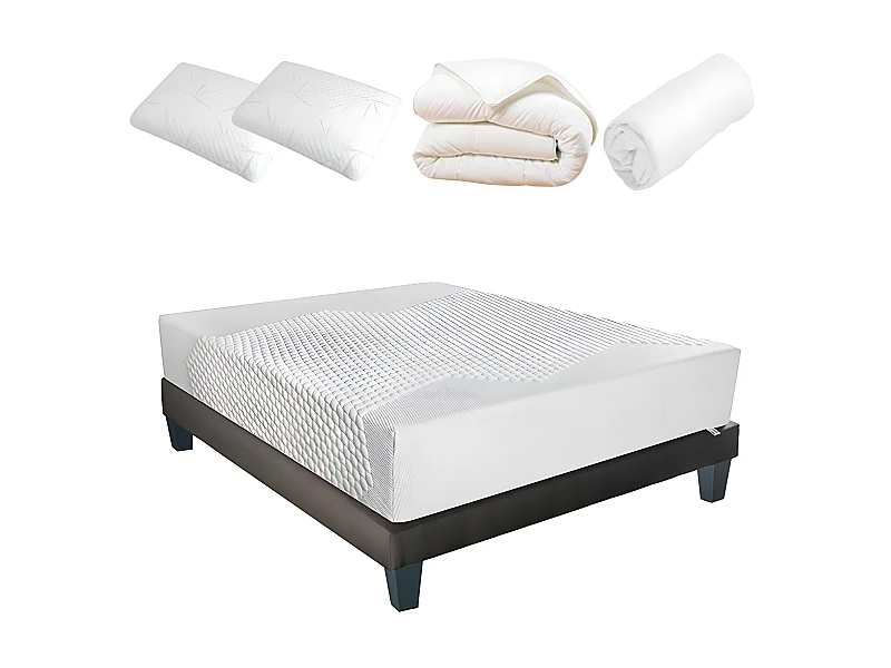 BELLECOUR LITERIE | Pack Prêt à dormir AINAY 180x200 cm | Matelas Mémoire de forme + Sommier + Accessoires