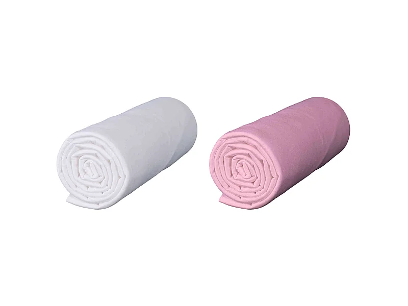 Lot de 2 draps housses bébé jersey bio blanc et rose 70x140 cm