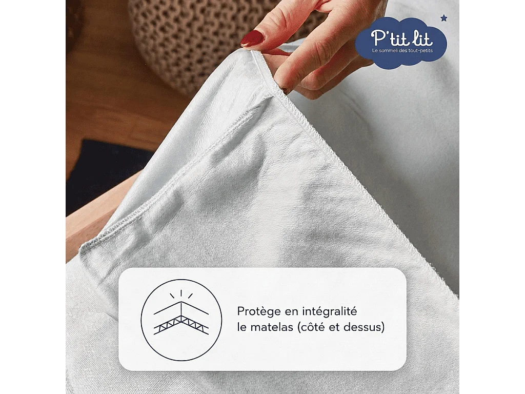 Drap housse bébé + alèse 2 en 1 coton imperméable gris 60x120 cm