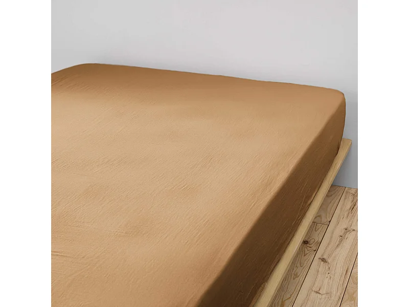 Drap housse double gaze de coton marron 90x190 cm