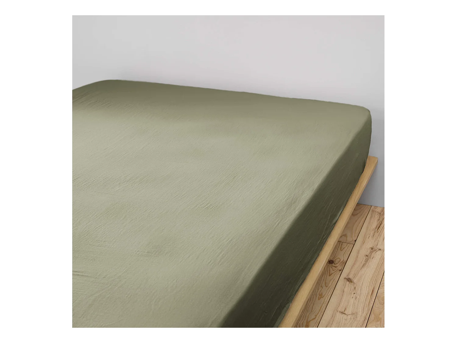 Drap housse double gaze de coton kaki 160x200 cm