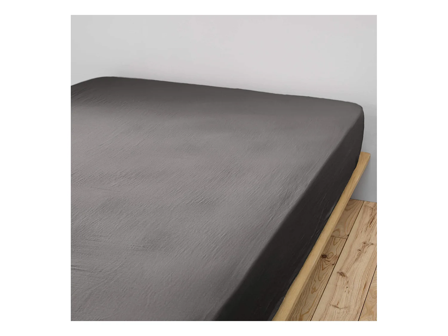 Drap housse double gaze de coton gris anthracite 160x200 cm