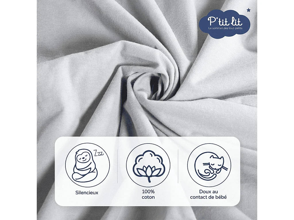 Drap housse bébé + alèse 2 en 1 coton imperméable gris 70x140 cm