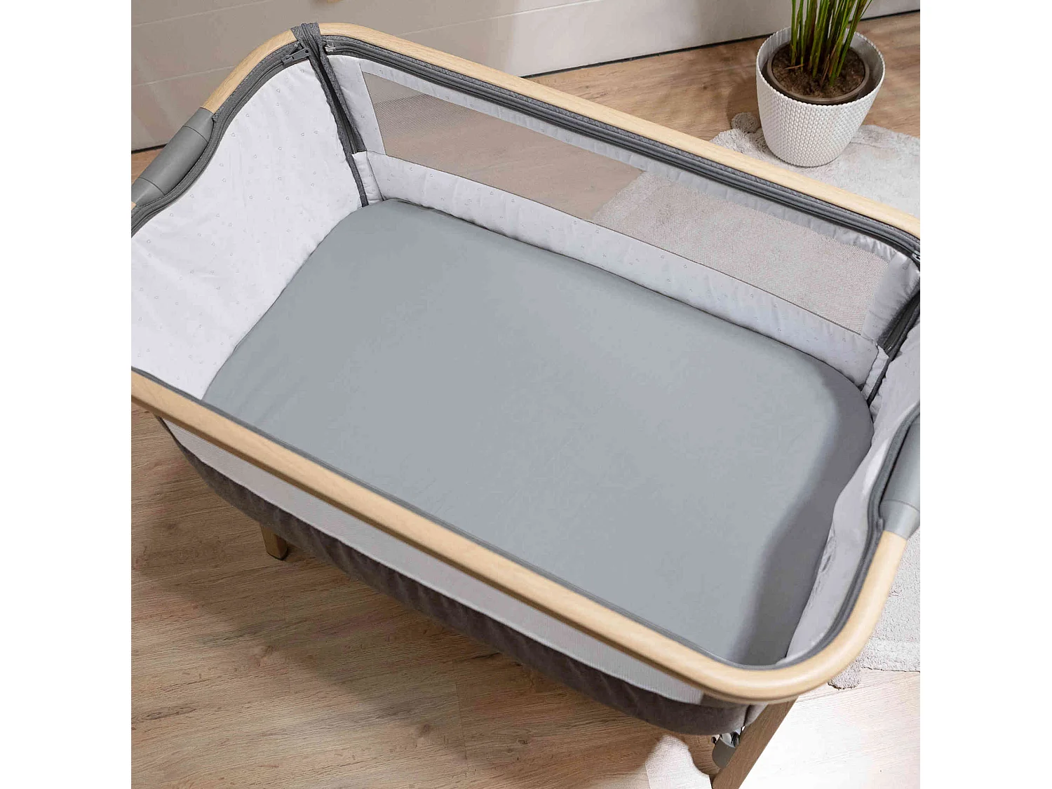 Lot de 2 draps housses bébé jersey bio blanc et gris 70x140 cm