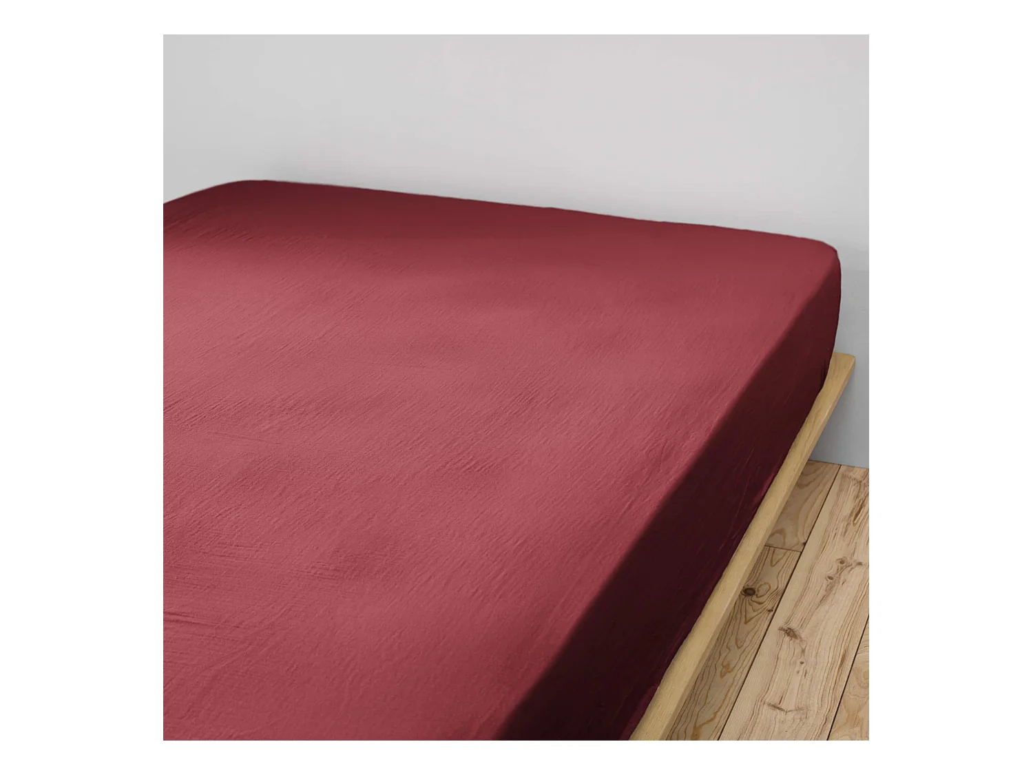 Drap housse double gaze de coton bordeaux 160x200 cm