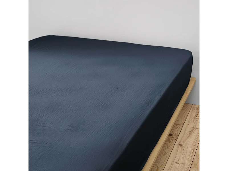 Drap housse double gaze de coton marine 90x190 cm