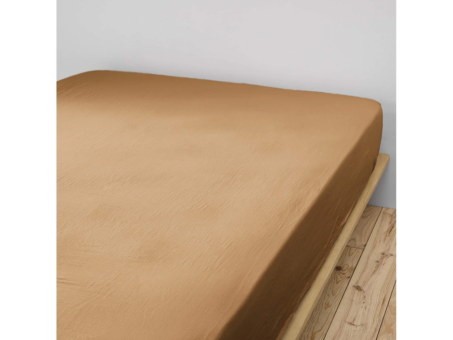Drap housse double gaze de coton marron 140x190 cm