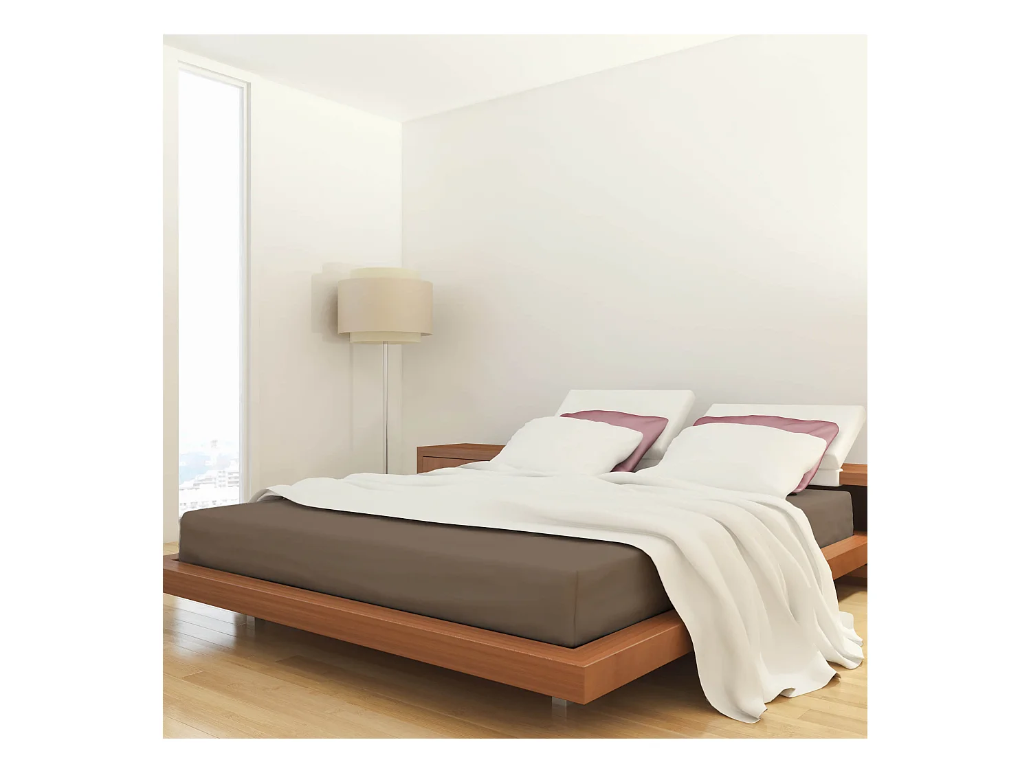 Drap housse jersey taupe bonnet 30 cm 100% coton biologique 160x190/200