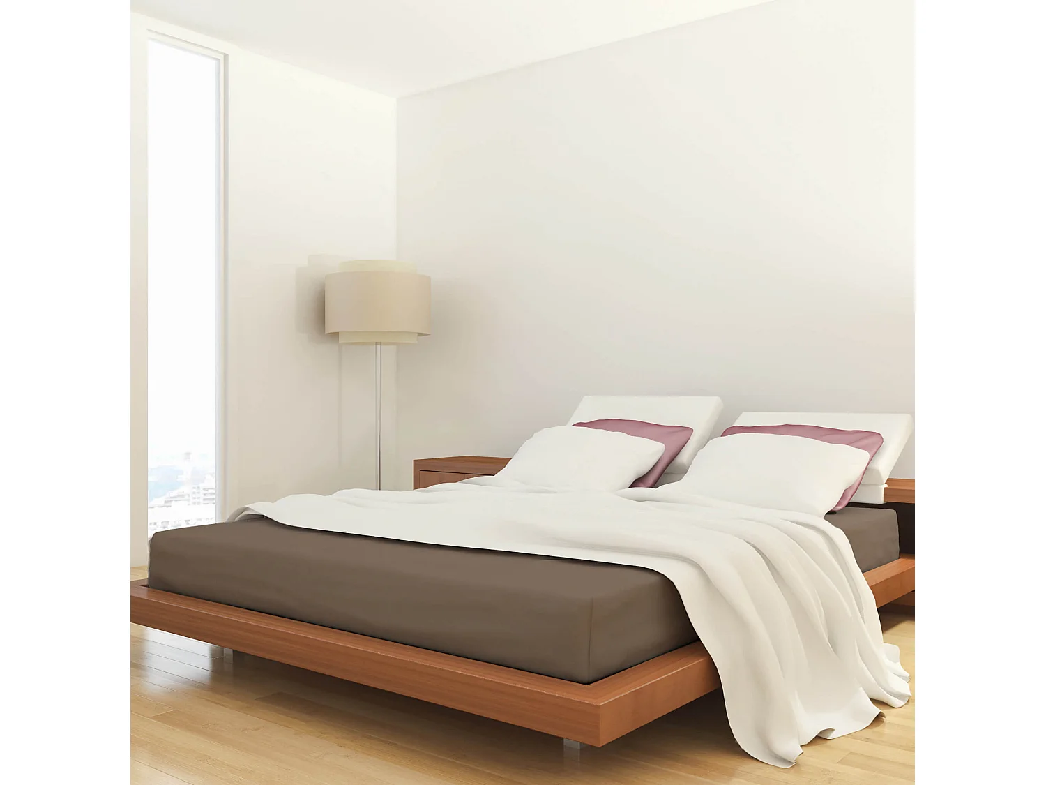 Drap housse jersey taupe bonnet 30 cm 100% coton biologique 160x190/200