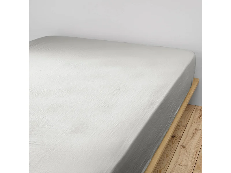 Drap housse double gaze de coton gris 140x190 cm