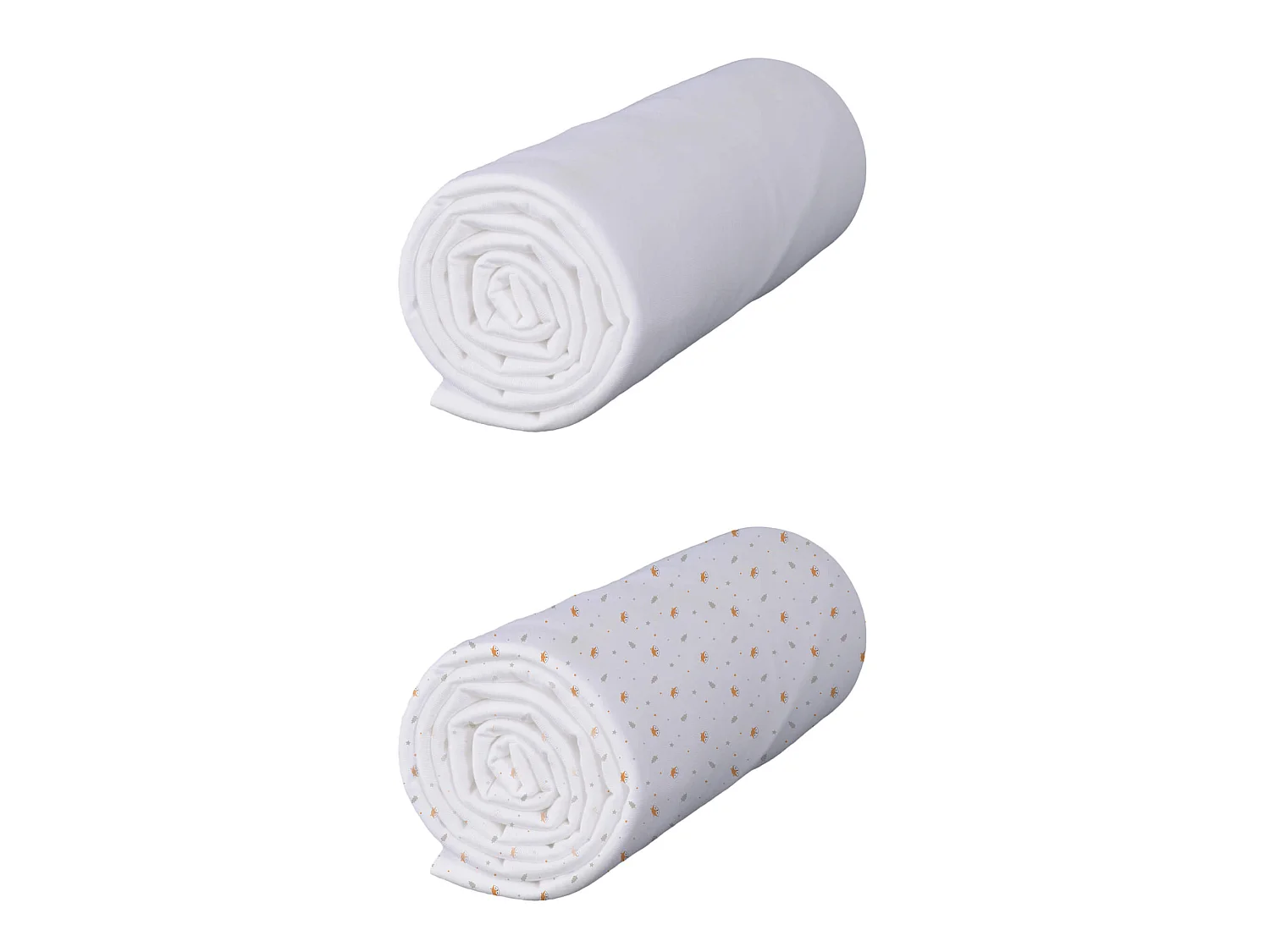 Lot de 2 draps housses bébé coton jersey blanc/Renard 60x120 cm