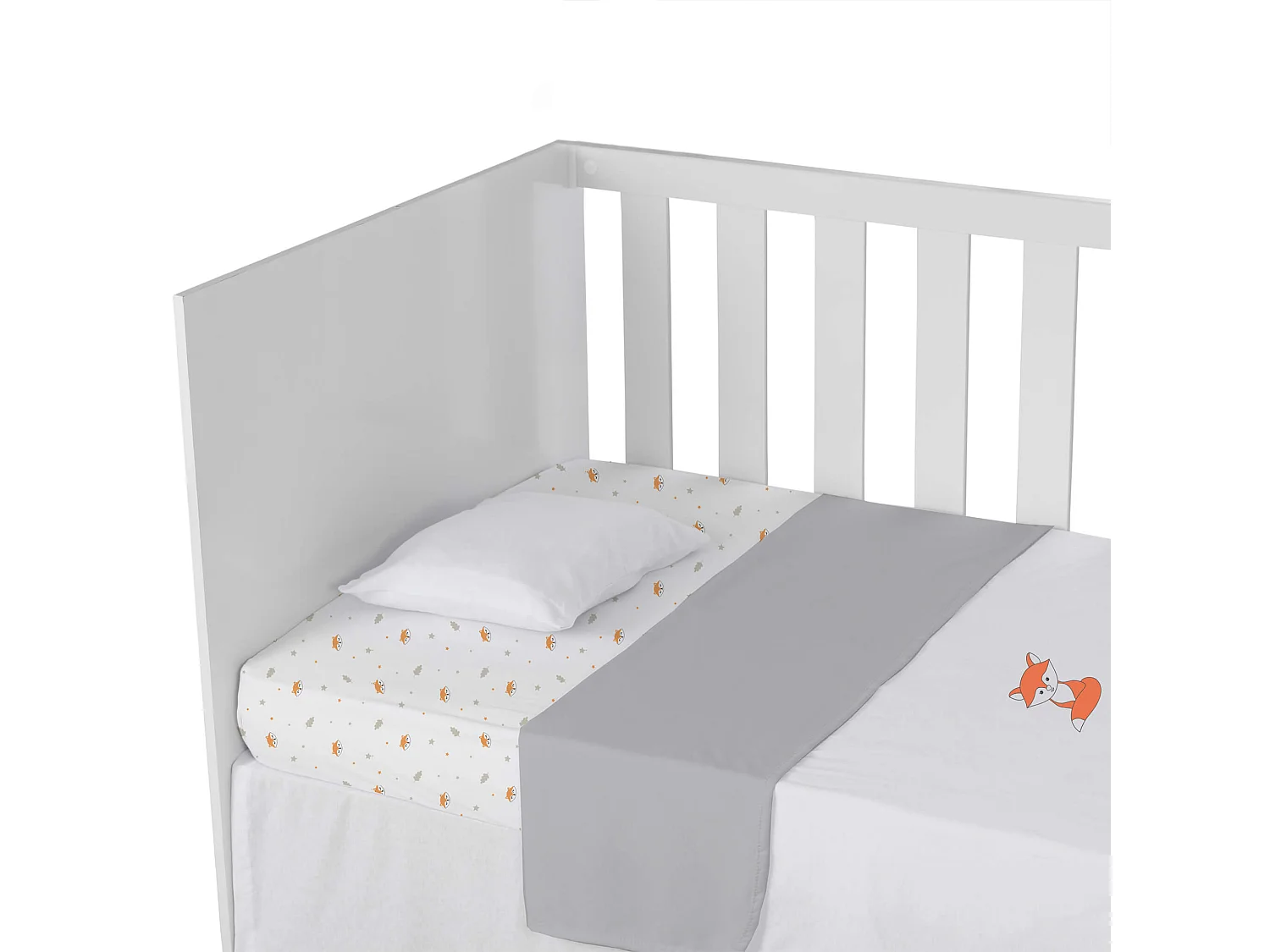 Lot de 2 draps housses bébé coton jersey blanc/Renard 60x120 cm