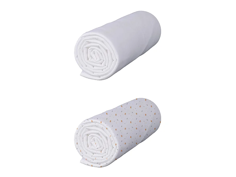 Lot de 2 draps housses bébé coton jersey blanc/Renard 60x120 cm