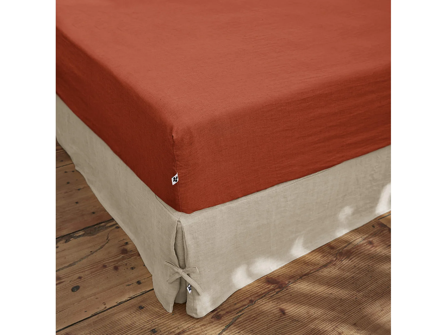 Drap housse lin lavé orange 140x190