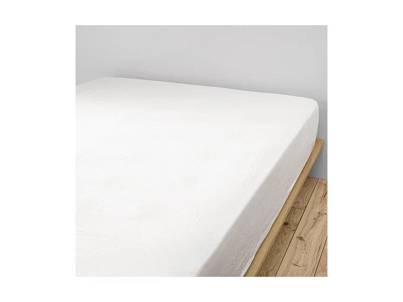 Drap housse double gaze de coton blanc 140x190 cm