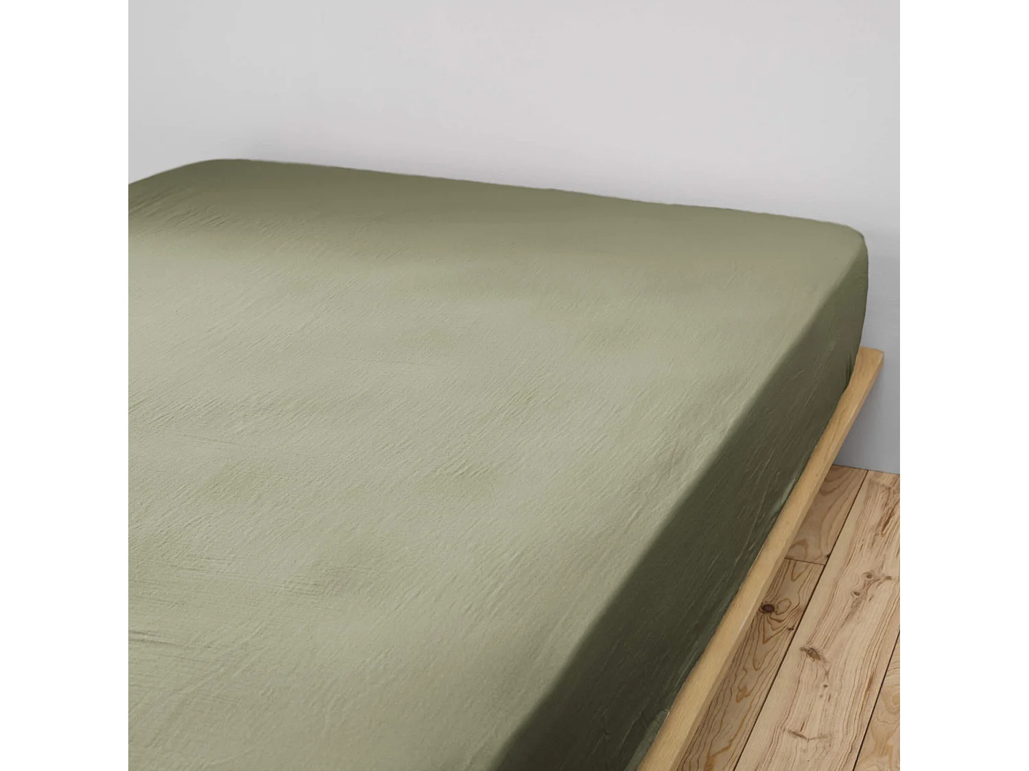 Drap housse double gaze de coton kaki 90x190 cm