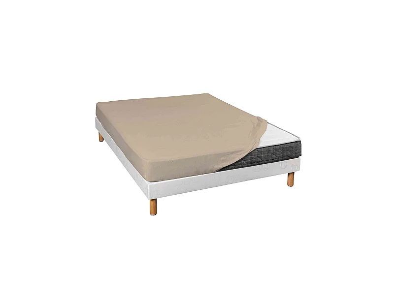 Drap housse jersey beige bonnet 30 cm 100% coton biologique 90x190/200