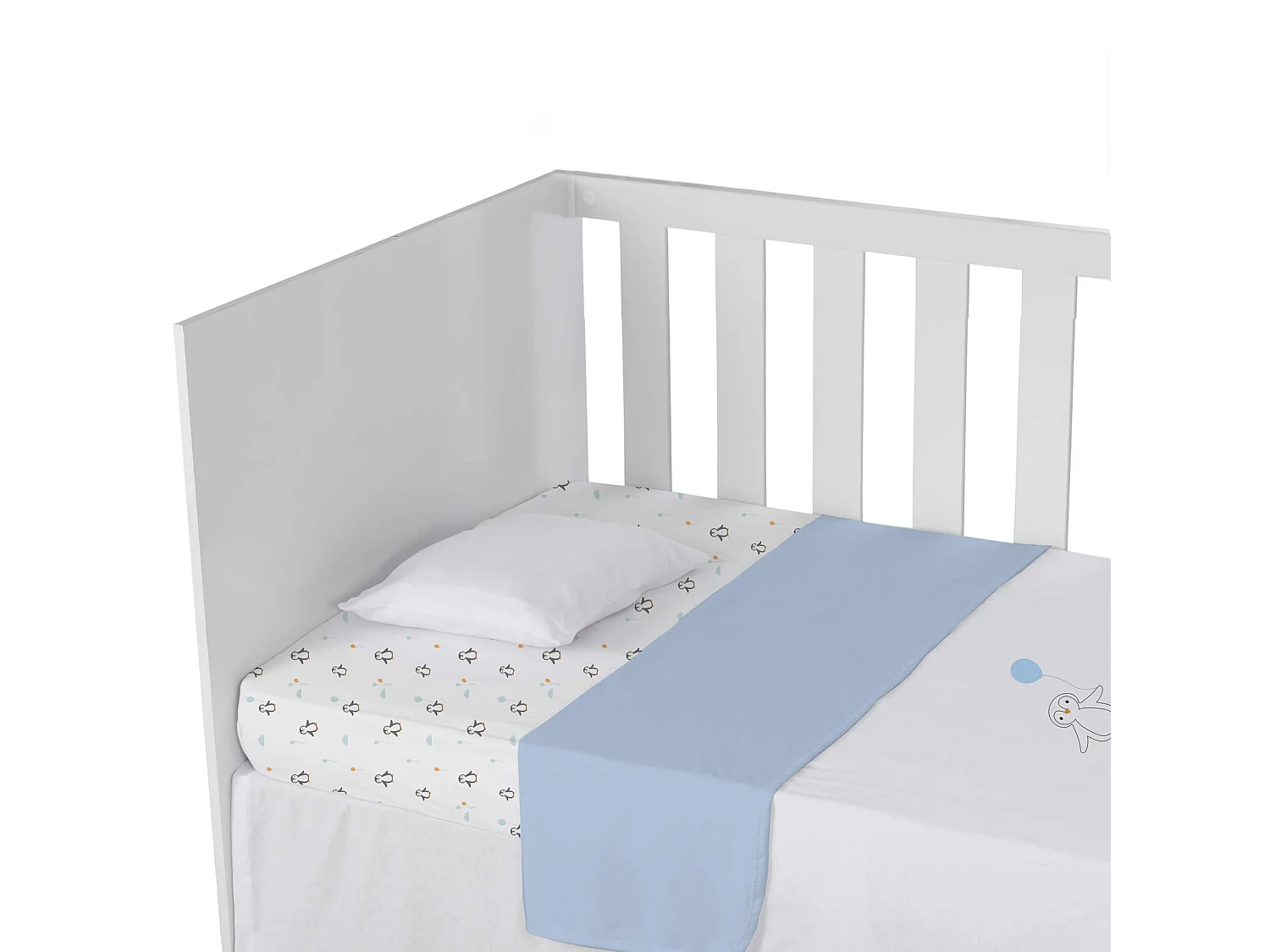 Lot de 2 draps housses bébé coton jersey bleu ciel/Pingouin 60x120 cm