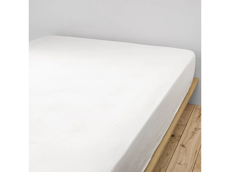 Drap housse double gaze de coton blanc 90x190