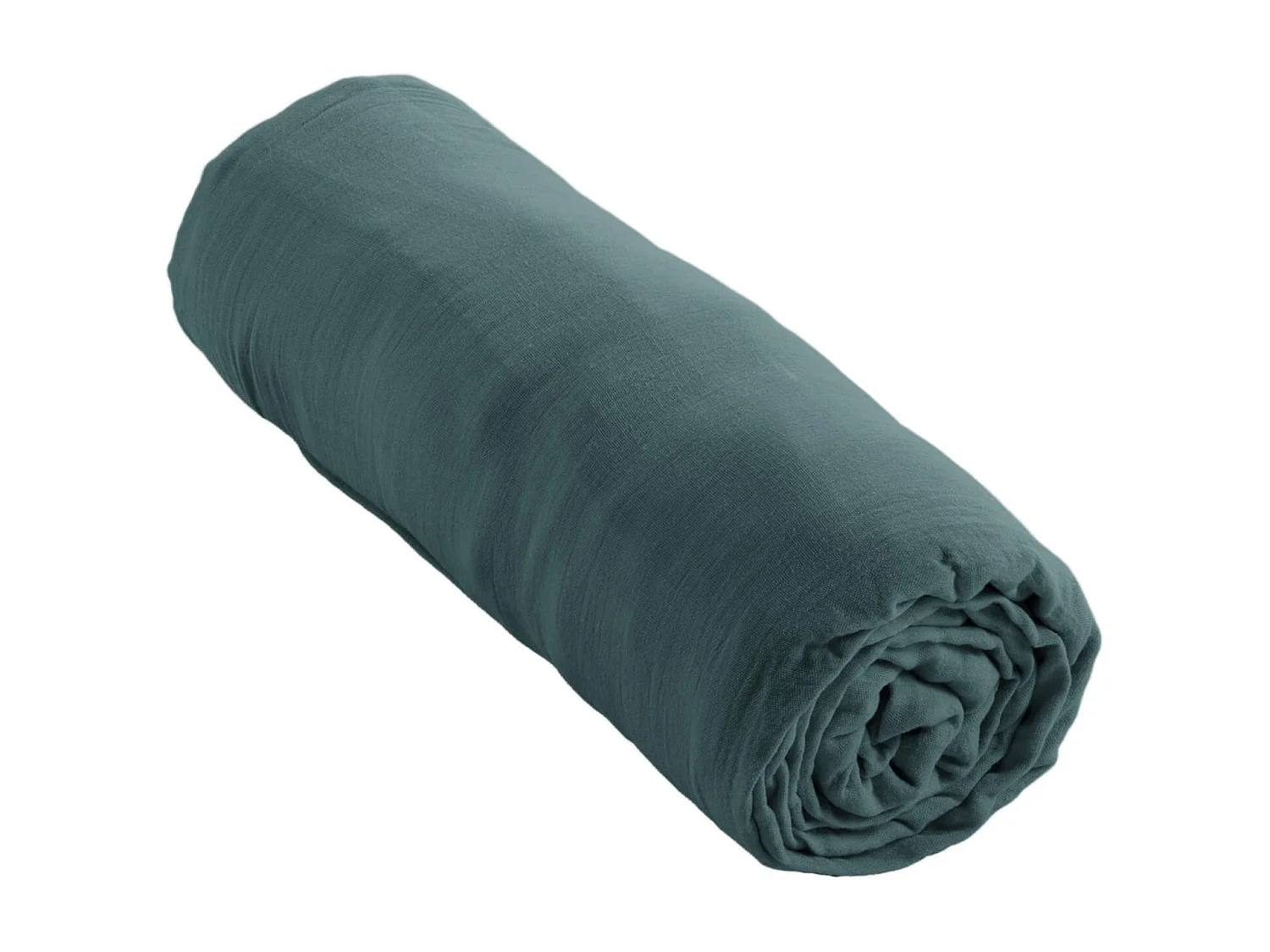 Drap housse double gaze de coton bleu canard 90x190