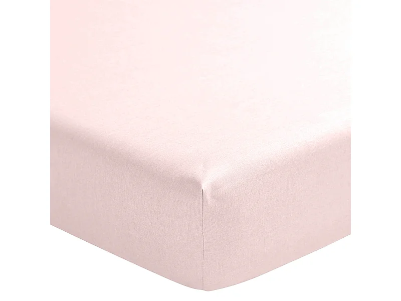 Drap housse rose aube 100% lin bonnet 30 cm 120x200 cm