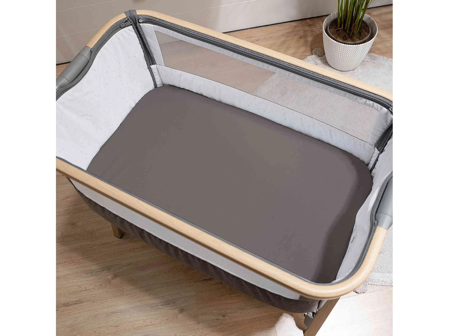 Lot de 2 draps housses bébé jersey bio blanc et taupe 70x140  cm