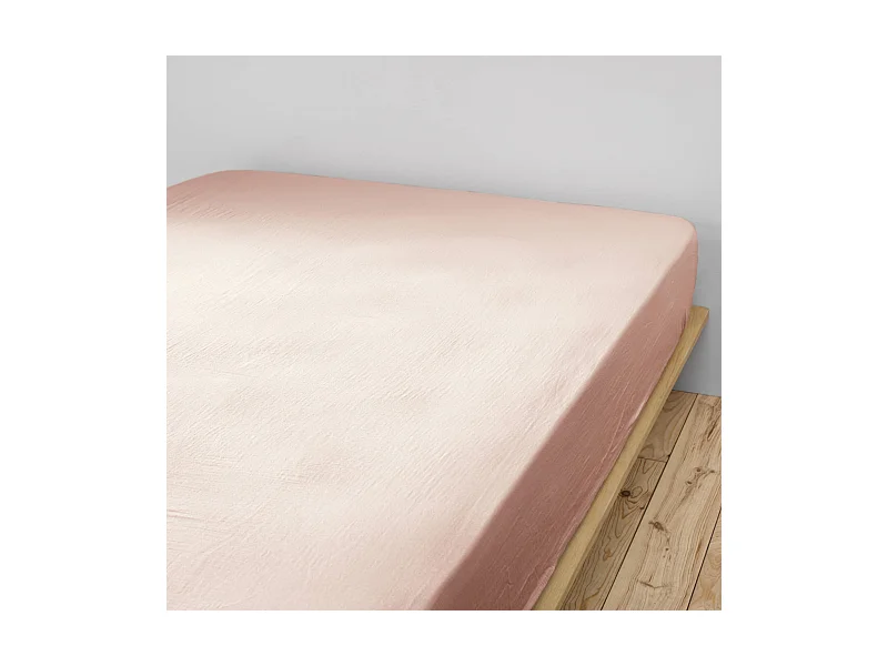 Drap housse double gaze de coton rose pâle 90x190