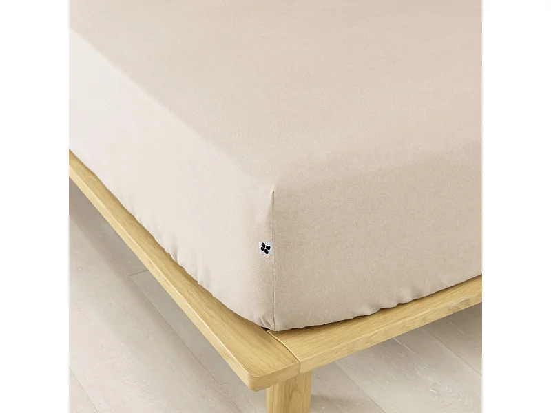Drap housse flanelle beige 90x190 cm