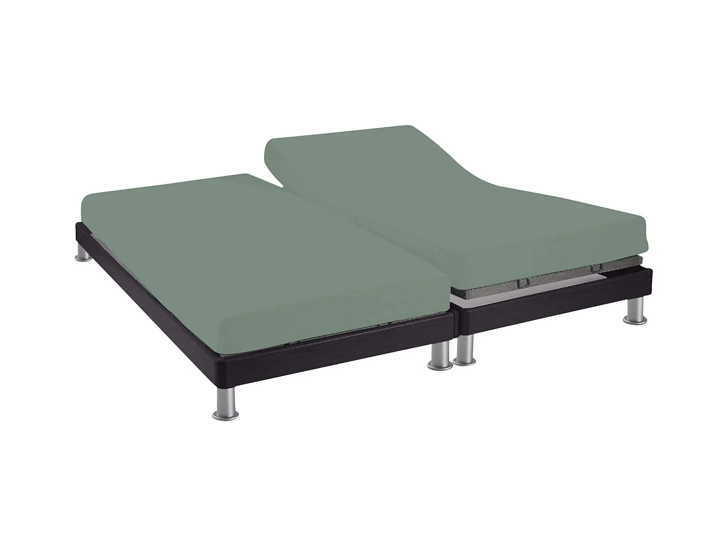 Drap housse pour lit articulé 2x90x200 vert de gris 100% coton Terre de Nuit