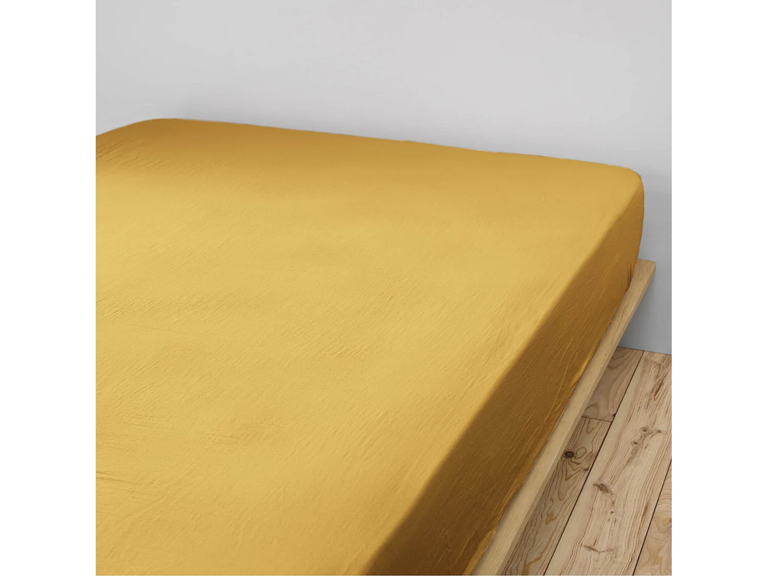 Drap housse double gaze de coton jaune safran 140x190 cm
