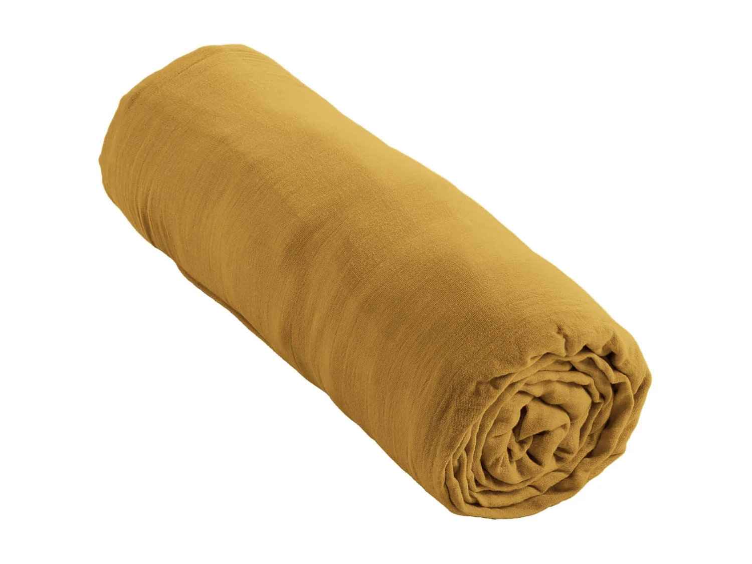 Drap housse double gaze de coton jaune safran 140x190 cm