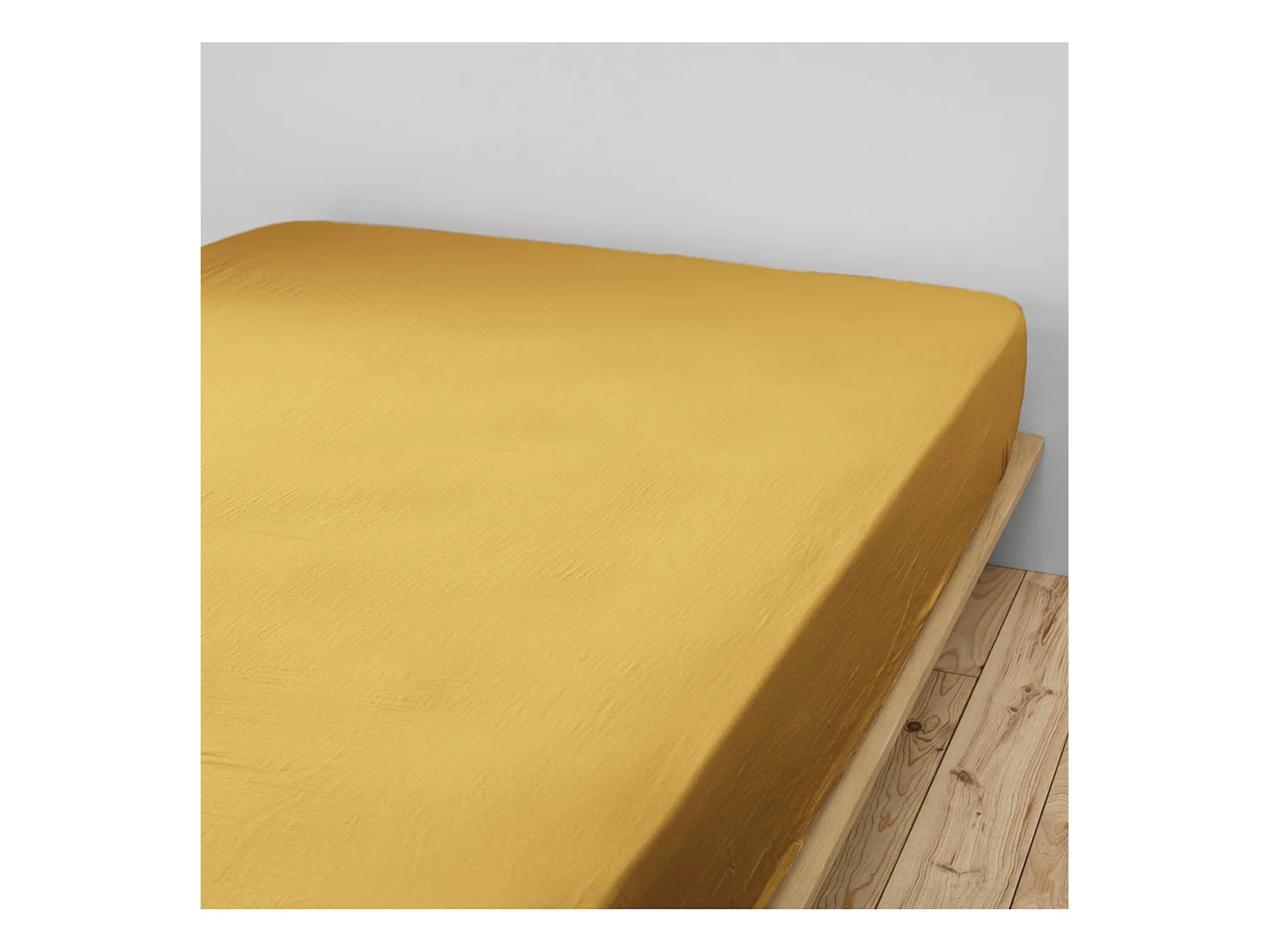 Drap housse double gaze de coton jaune safran 140x190 cm