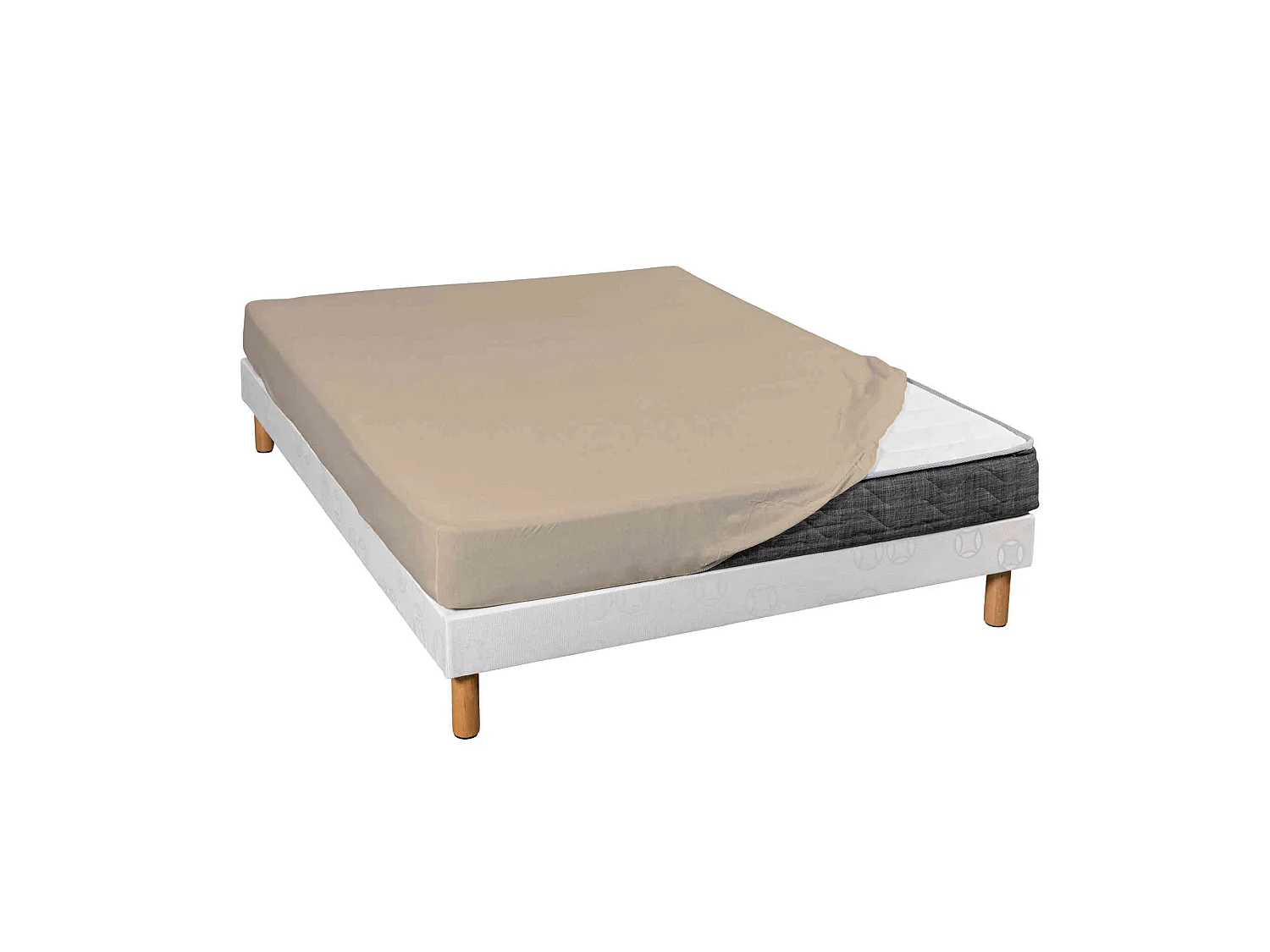 Lot de 2 draps housses jersey beige bonnet 30 cm 100% coton biologique 200x200