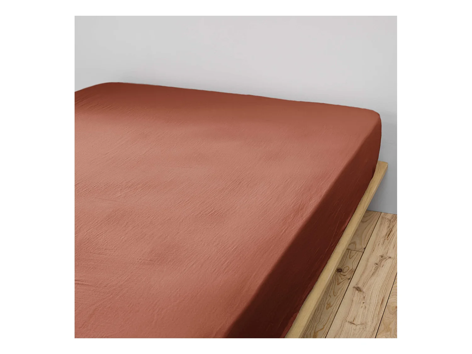 Drap housse double gaze de coton orange terracotta 160x200 cm