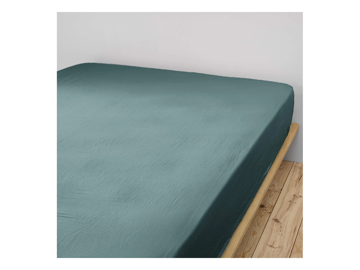 Drap housse double gaze de coton bleu canard 160x200 cm