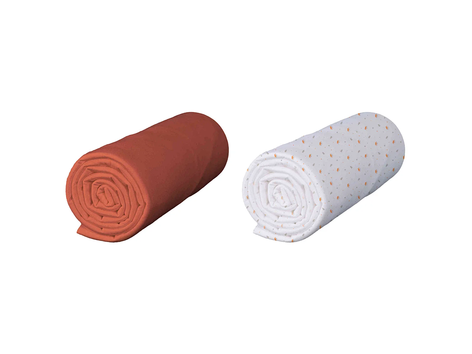 Lot de 2 draps housses bébé en jersey bio orange poterie imprimé renard 60x120 cm