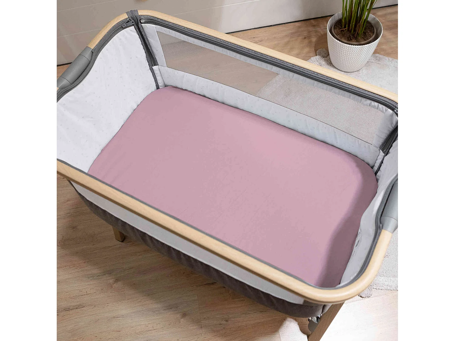 Lot de 2 draps housses bébé jersey bio blanc et rose 60x120 cm