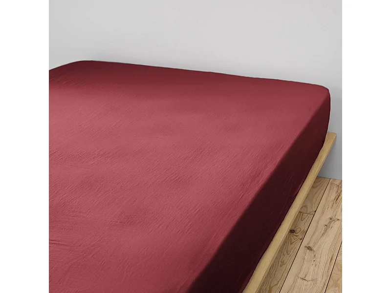 Drap housse double gaze de coton bordeaux 140x190 cm