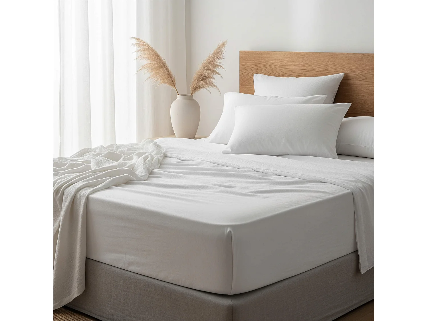 Drap housse blanc 100% lin bonnet 30 cm 90x200 cm