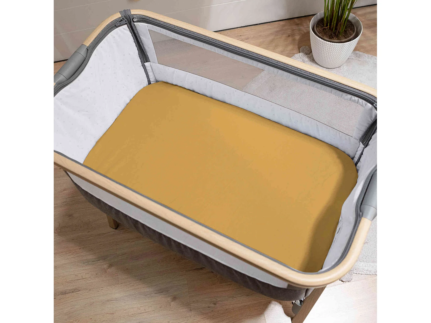 Lot de 2 draps housses bébé en jersey bio jaune maïs imprimé raton laveur 70x140 cm