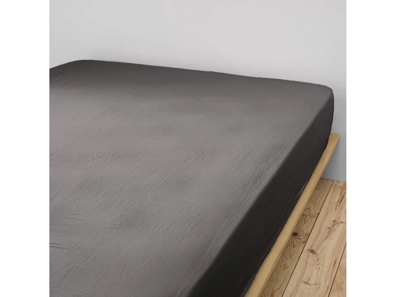 Drap housse double gaze de coton gris anthracite 140x190 cm
