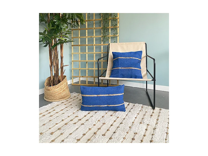 Katoenen kussenhoes met jute Tasunka 30x50 Blauw