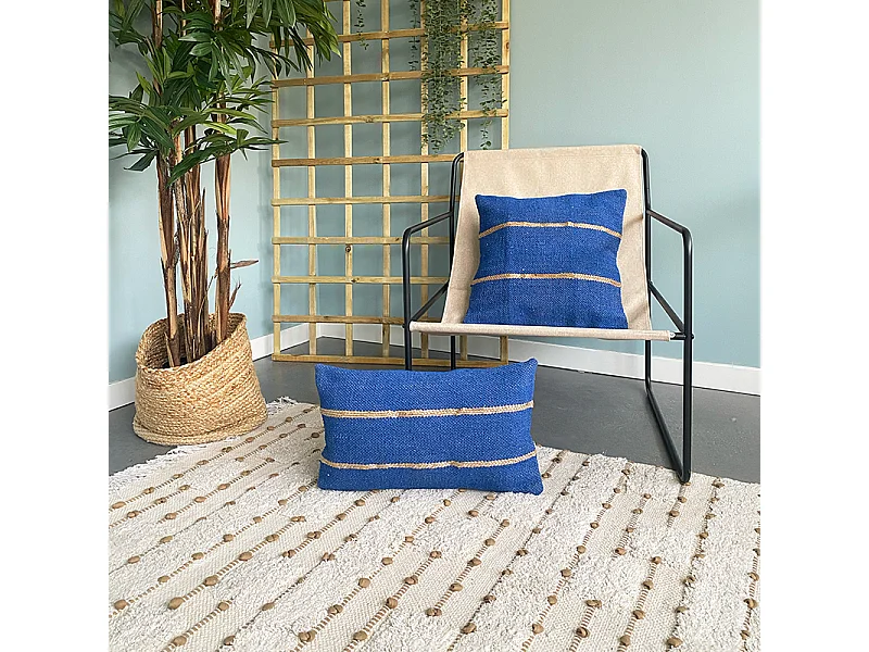 Katoenen kussenhoes met jute Tasunka 30x50 Blauw