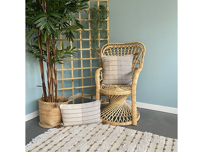 Katoenen kussenhoes met jute Aqu 30x50 Blauw