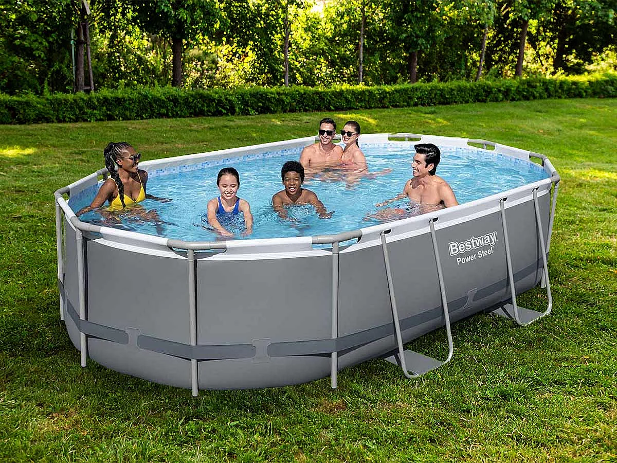 Piscina Desmontable Tubular Bestway Power Steel Oval 488x305x107 cm con Depuradora Cartucho 3.028 L/H con Cobertor y Escalera